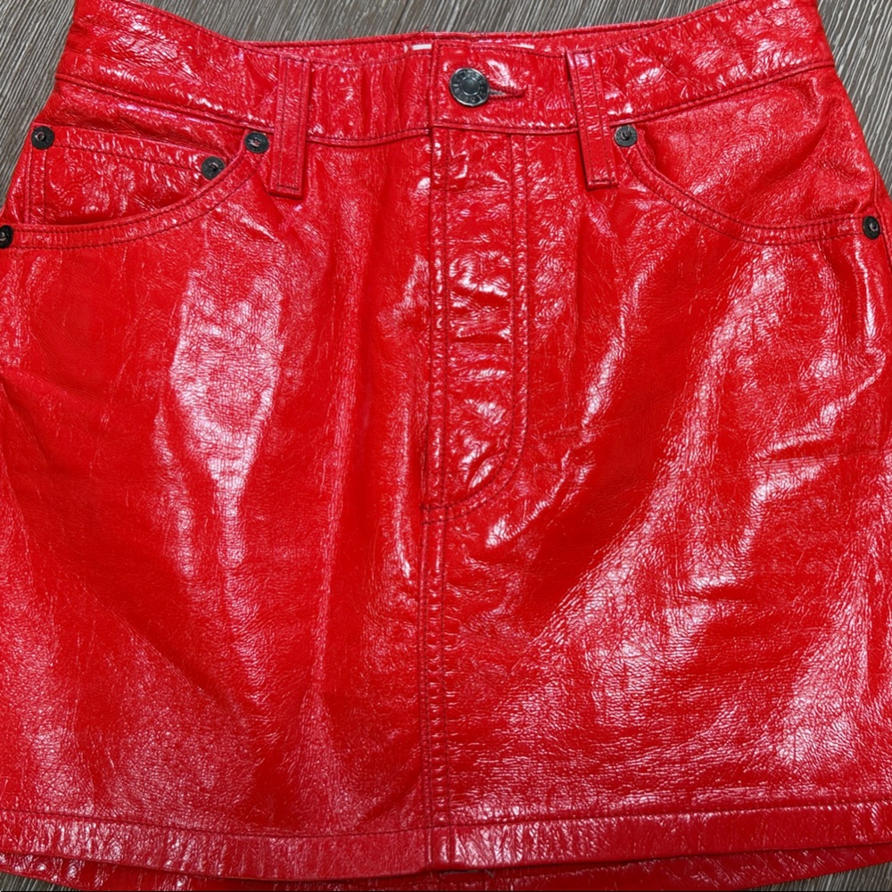 Agolde Red Faux Leather Mini Skirt